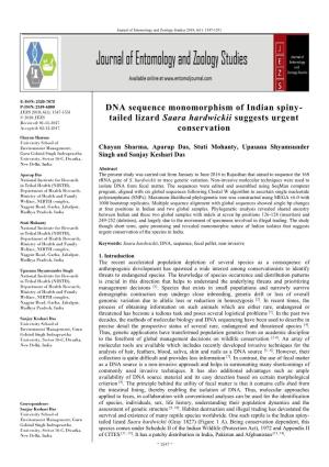 DNA Sequence Monomorphism of Indian Spiny- Tailed Lizard Saara