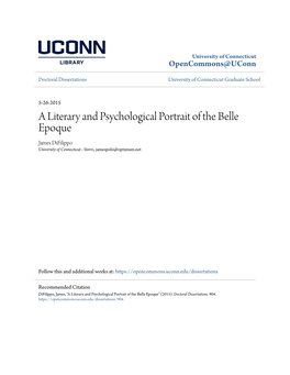 A Literary and Psychological Portrait of the Belle Epoque James Difilippo University of Connecticut - Storrs, Jamespolo@Optimum.Net