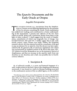 The Eparche Documents and the Early Oracle at Oropus Angeliki Petropoulou