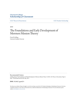 The Foundations and Early Development of Mormon Mission Theory