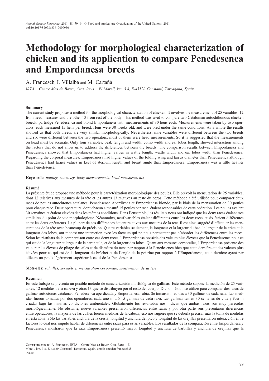 Methodology for Morphological Characterization of Chicken and Its Application to Compare Penedesenca and Empordanesa Breeds