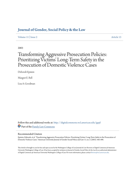 Prioritizing Victims' Long-Term Safety in the Prosecution of Domestic Violence Cases Deborah Epstein