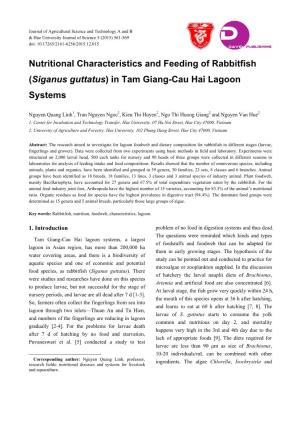 Nutritional Characteristics and Feeding of Rabbitfish (Siganus Guttatus) in Tam Giang-Cau Hai Lagoon Systems