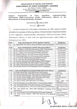Government of Jammu and Kashmir DIRECTORATE of SHEEP HUSBANDRY, KASHMIR Lnl- Mini (Lit Srinagar