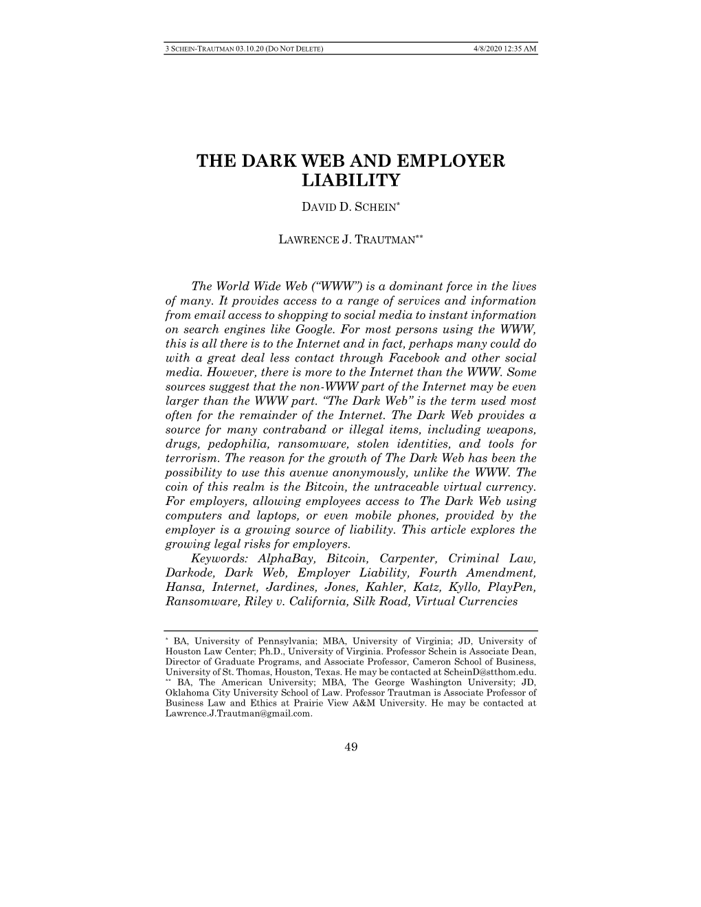 The Dark Web and Employer Liability