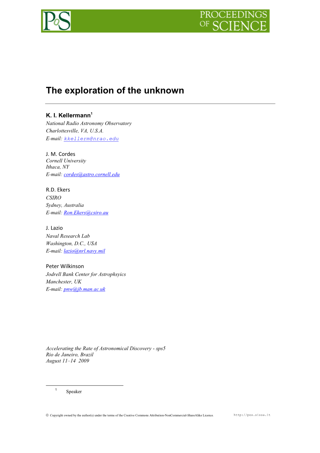 The Exploration of the Unknown