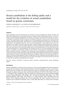 Sexual Cannibalism in the Fishing Spider and a Model for the Evolution