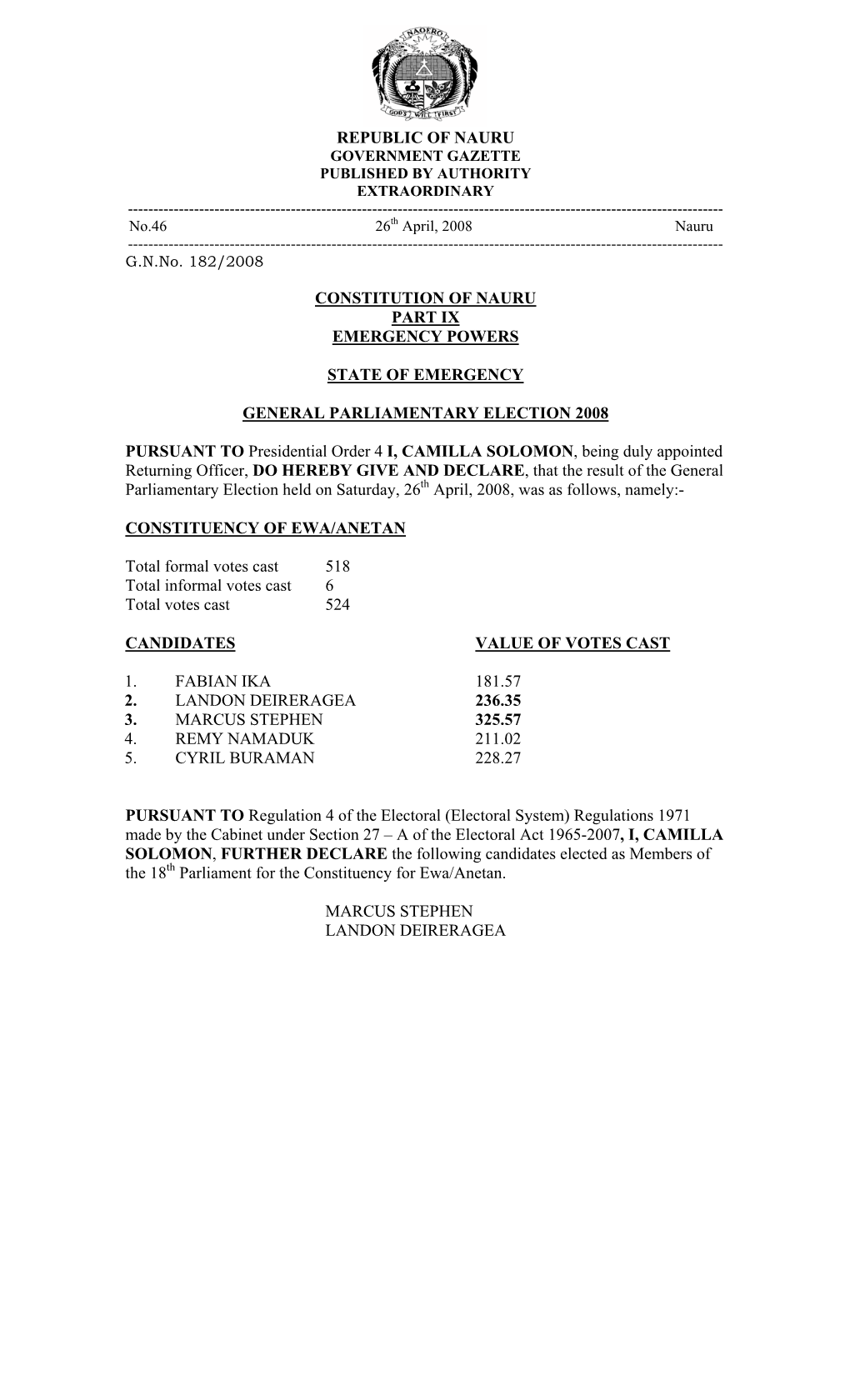 Republic of Nauru Constitution of Nauru Part