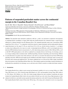 Patterns of Suspended Particulate Matter Across the Continental Margin in the Canadian Beaufort Sea Jens K
