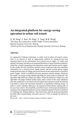 An Integrated Platform for Energy-Saving Operation in Urban Rail Transit