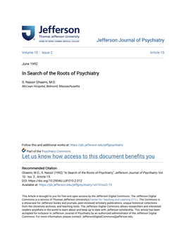 In Search of the Roots of Psychiatry