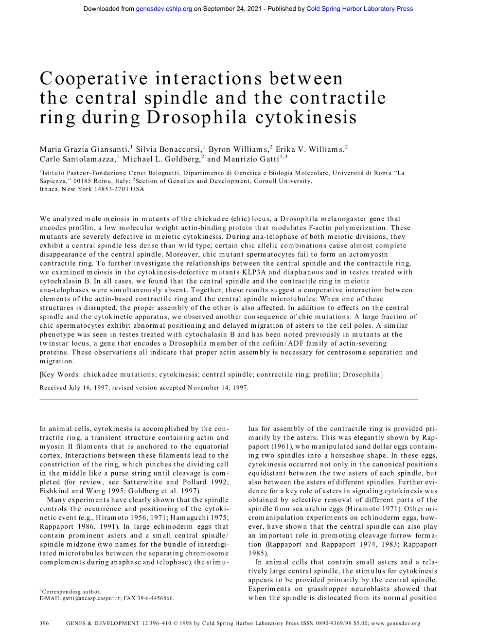 Cooperative Interactions Between the Central Spindle and the Contractile Ring During Drosophila Cytokinesis