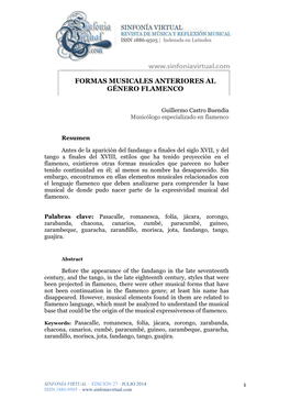 Formas Musicales Anteriores Al Género Flamenco