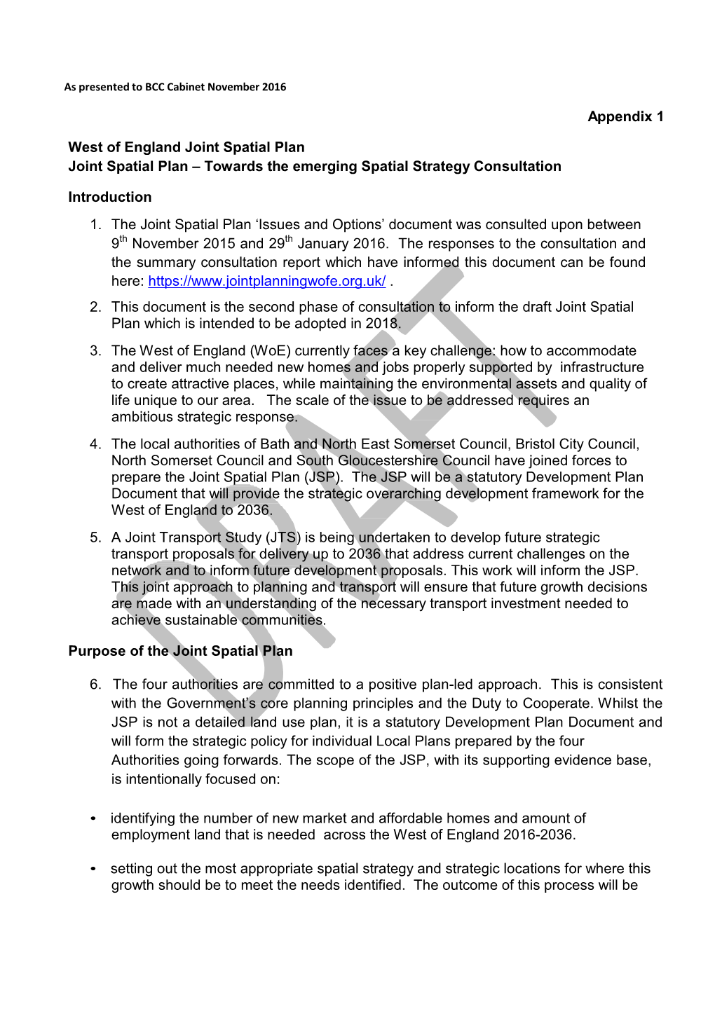 Appendix 1 West of England Joint Spatial Plan