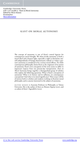 Kant on Moral Autonomy Edited by Oliver Sensen Frontmatter More Information