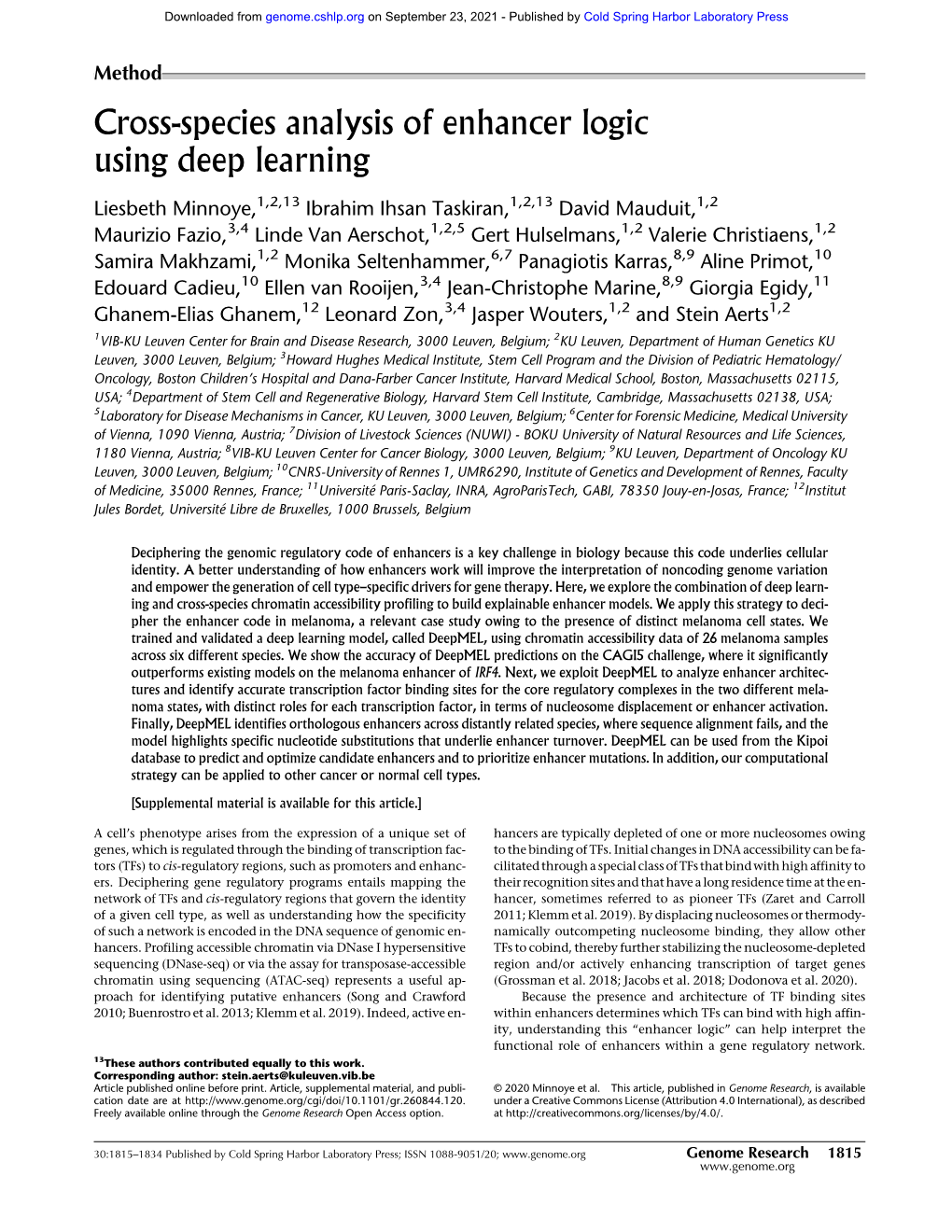 Cross-Species Analysis of Enhancer Logic Using Deep Learning