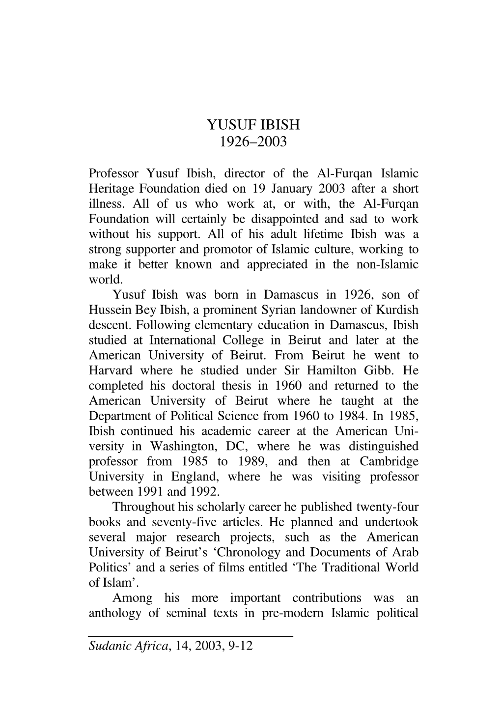 Yusuf Ibish 1926–2003