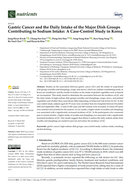 Gastric Cancer and the Daily Intake of the Major Dish Groups Contributing to Sodium Intake: a Case-Control Study in Korea