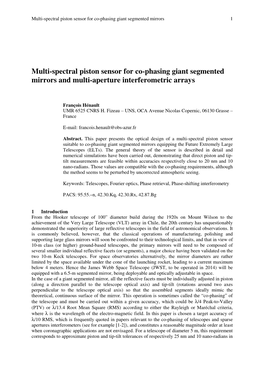 Multi-Spectral Piston Sensor for Co-Phasing Giant Segmented Mirrors 1