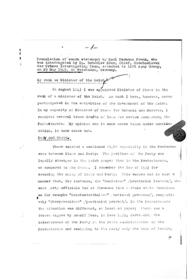 Translation of Sworn Statement by Karl Hermann Frank, Who Was Interrogated by Dr
