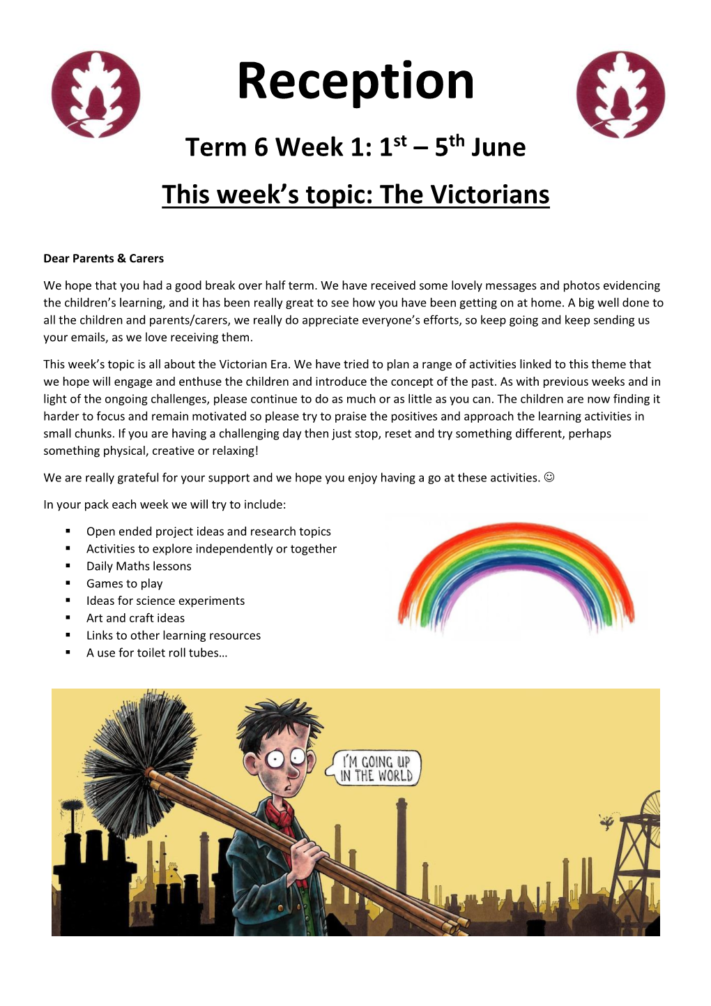 Reception Term 6 Week 1: 1St – 5Th June This Week’S Topic: the Victorians