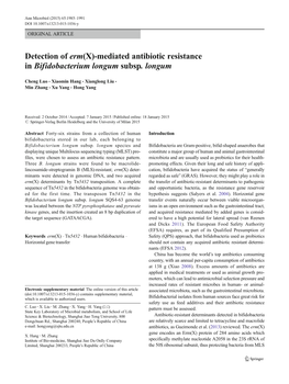 Mediated Antibiotic Resistance in Bifidobacterium Longum Subsp. Longum