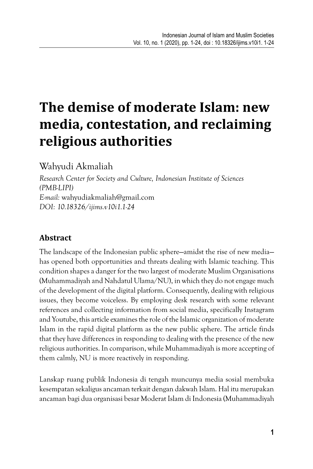 The Demise of Moderate Islam: New Media, Contestation, and Reclaiming Religious Authorities