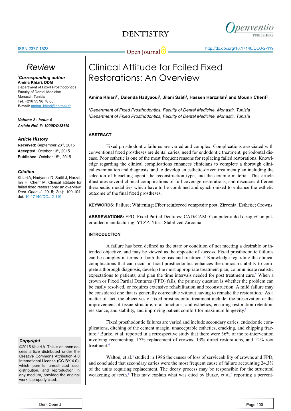 Clinical Attitude for Failed Fixed Restorations: an Overview Review