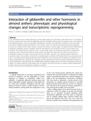 Interaction of Gibberellin and Other Hormones in Almond Anthers