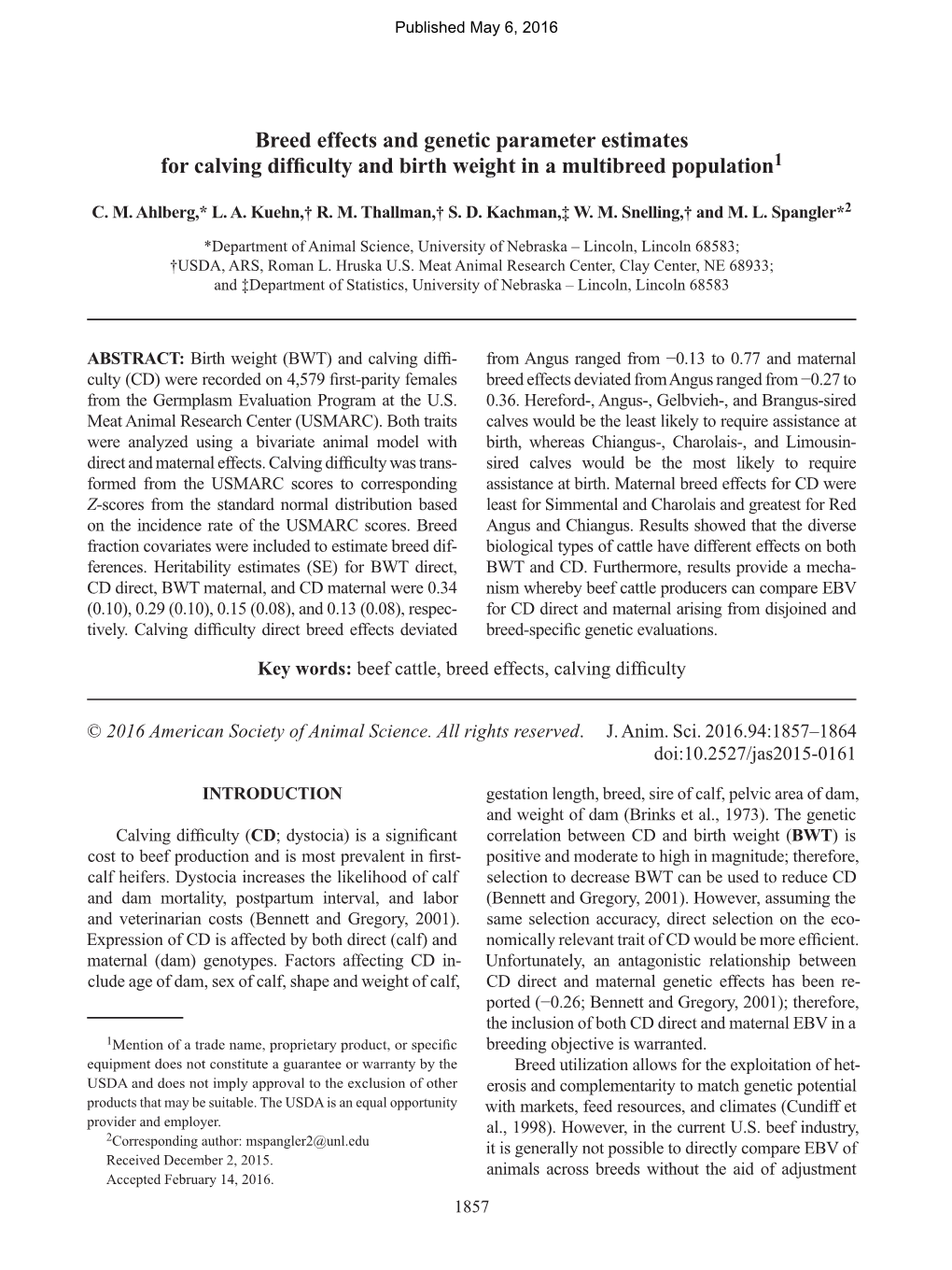 Calving Ease Report