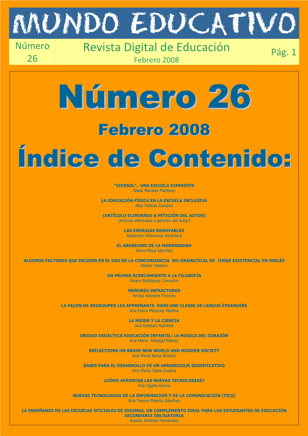 Mundo Educativo, Nº 26