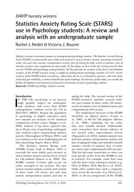 Statistics Anxiety Rating Scale (STARS) Use in Psychology Students: a Review and Analysis with an Undergraduate Sample Rachel J