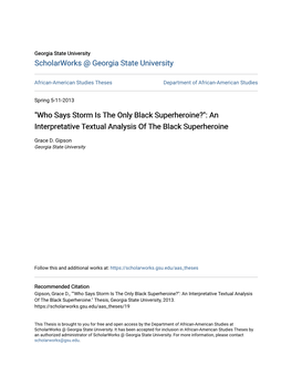 Who Says Storm Is the Only Black Superheroine?": an Interpretative Textual Analysis of the Black Superheroine