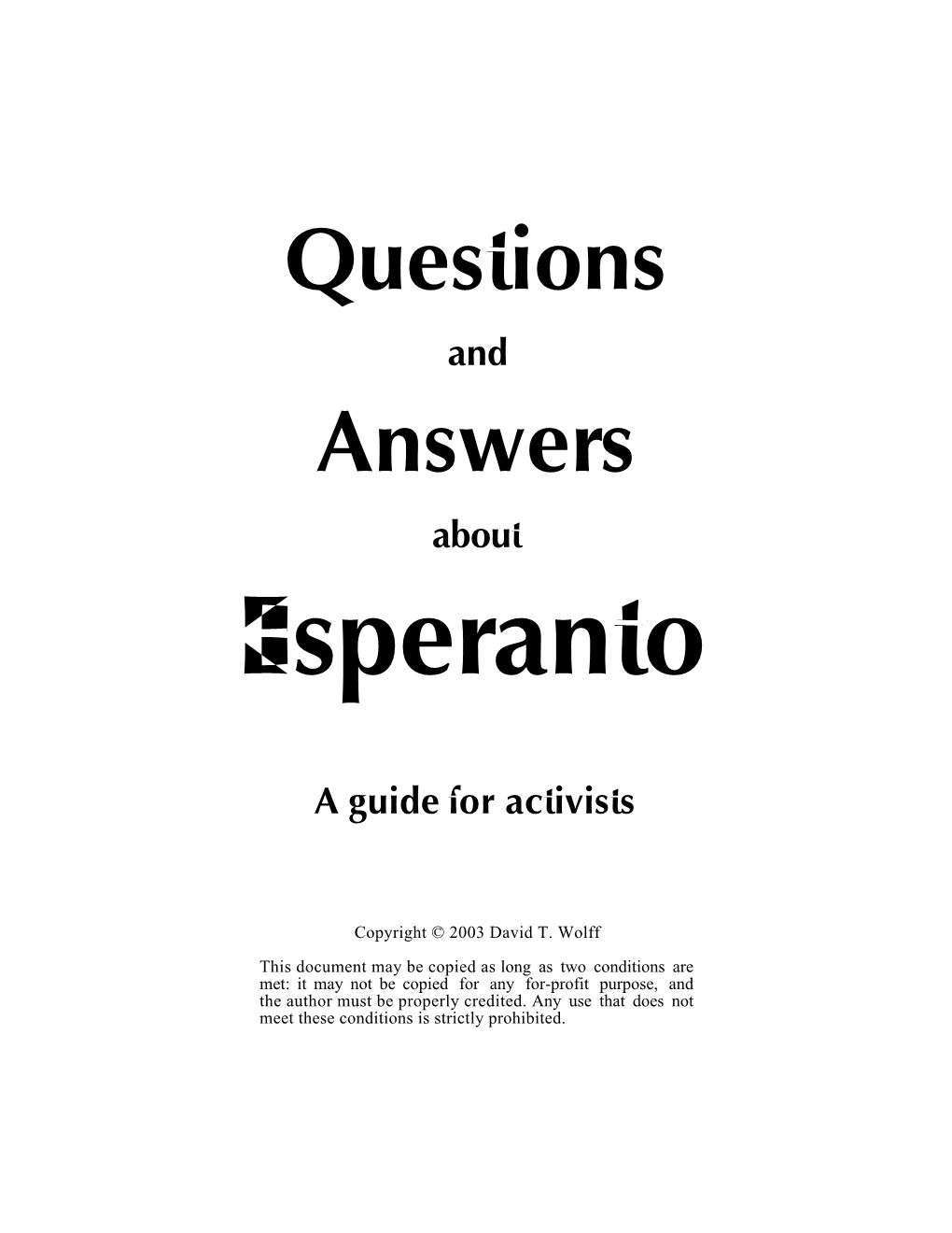 Questions and Answers About Esperanto