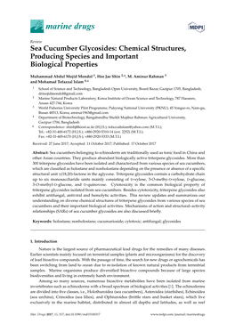 Sea Cucumber Glycosides: Chemical Structures, Producing Species and Important Biological Properties