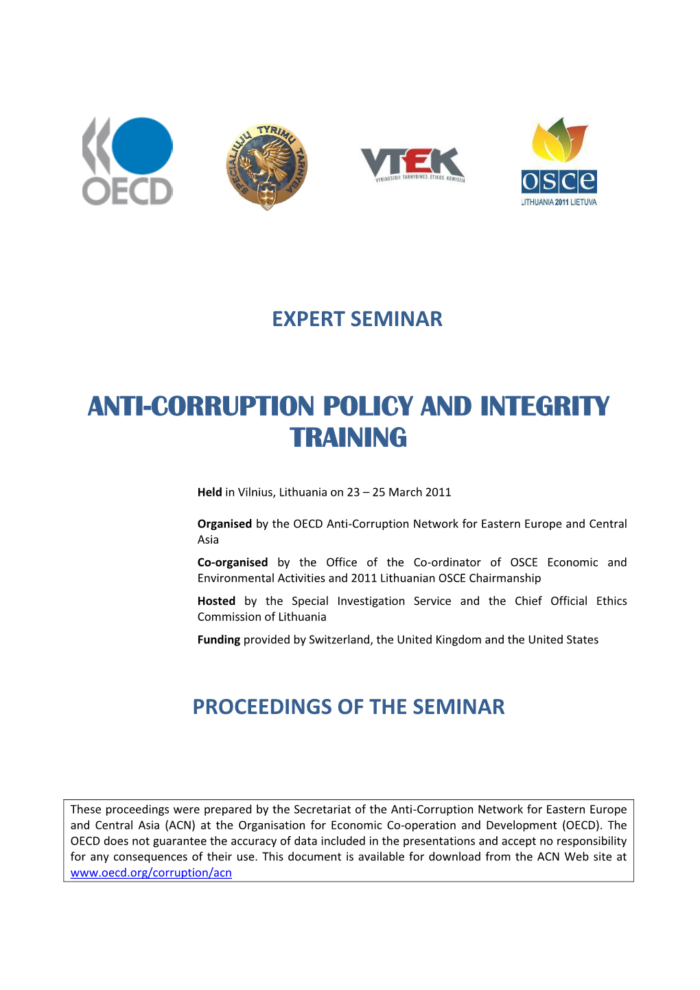Anti-Corruption Policy and Integrity Training