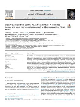 Dietary Evidence from Central Asian Neanderthals: a Combined Isotope and Plant Microremains Approach at Chagyrskaya Cave (Altai, Russia)