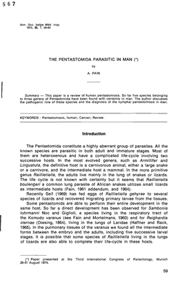 THE PENTASTOMIDA PARASITIC in MAN (*) the Pentastomida