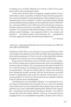 Alfred Kazin: a Biography by Richard Cook, Yale University Press, 2008, $35 Cloth, ISBN 9780300115055