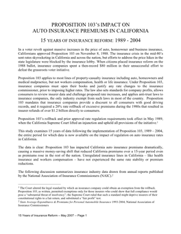 Proposition 103'S Impact on Auto Insurance Premiums in California