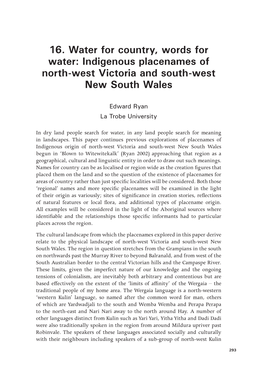 16. Water for Country, Words for Water: Indigenous Placenames of North-West Victoria and South-West New South Wales