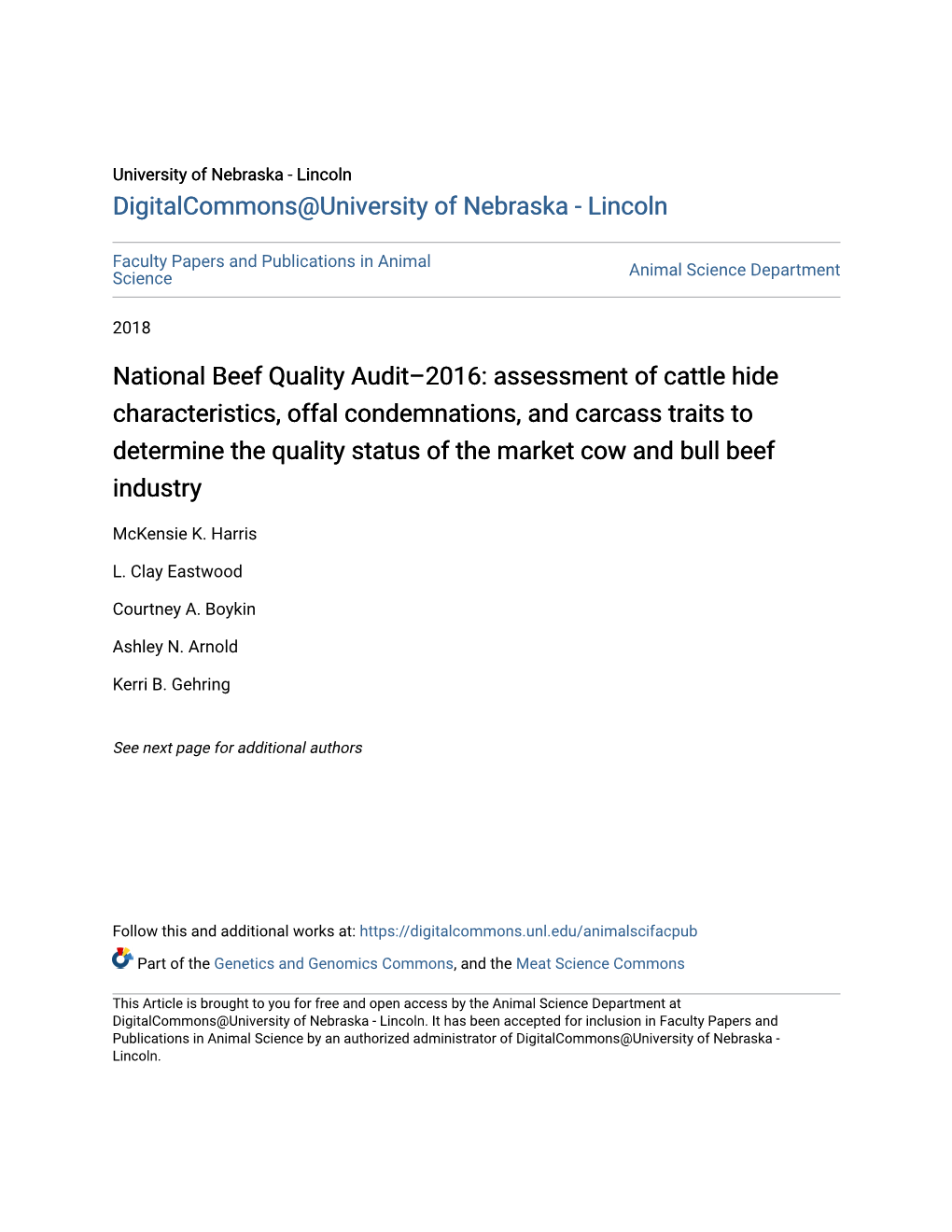 National Beef Quality Audit–2016: Assessment of Cattle Hide Characteristics, Offal Condemnations, and Carcass Traits to Determ