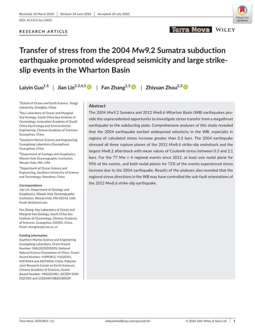Transfer of Stress from the 2004 Mw9.2 Sumatra Subduction Earthquake Promoted Widespread Seismicity and Large Strike- Slip Events in the Wharton Basin