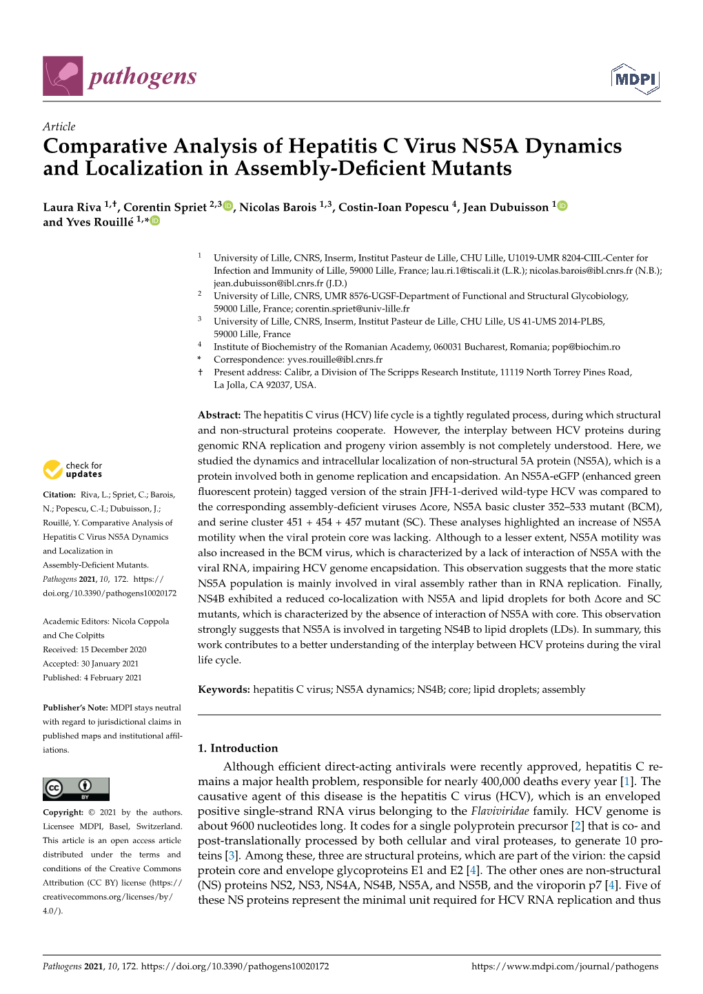 Comparative Analysis of Hepatitis C Virus NS5A Dynamics and Localization in Assembly-Deﬁcient Mutants