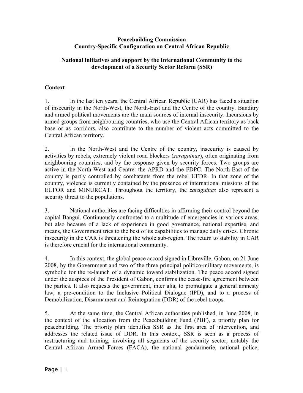 Peacebuilding Commission Country-Specific Configuration on Central African Republic