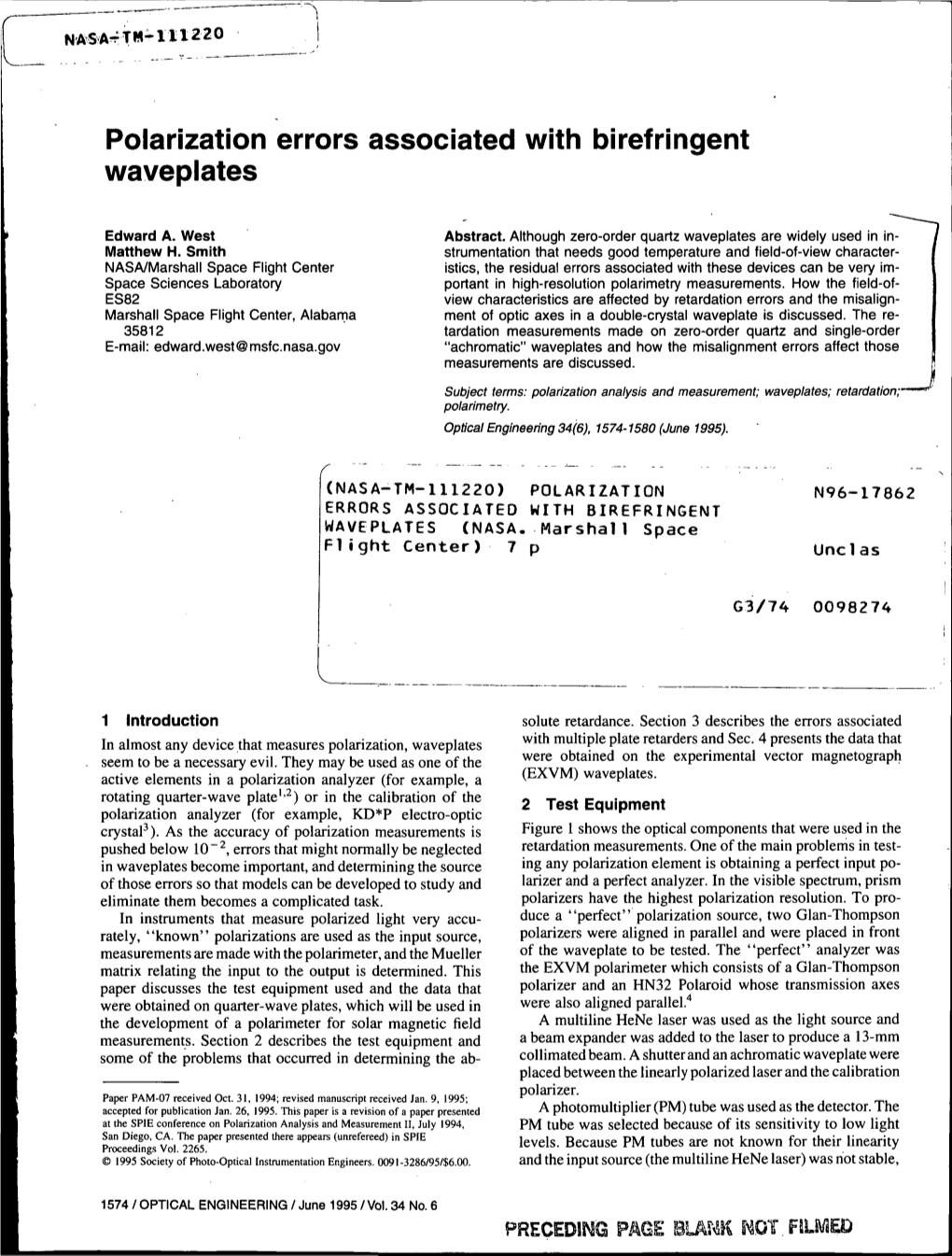 Polarization Errors Associated with Birefringent Waveplates