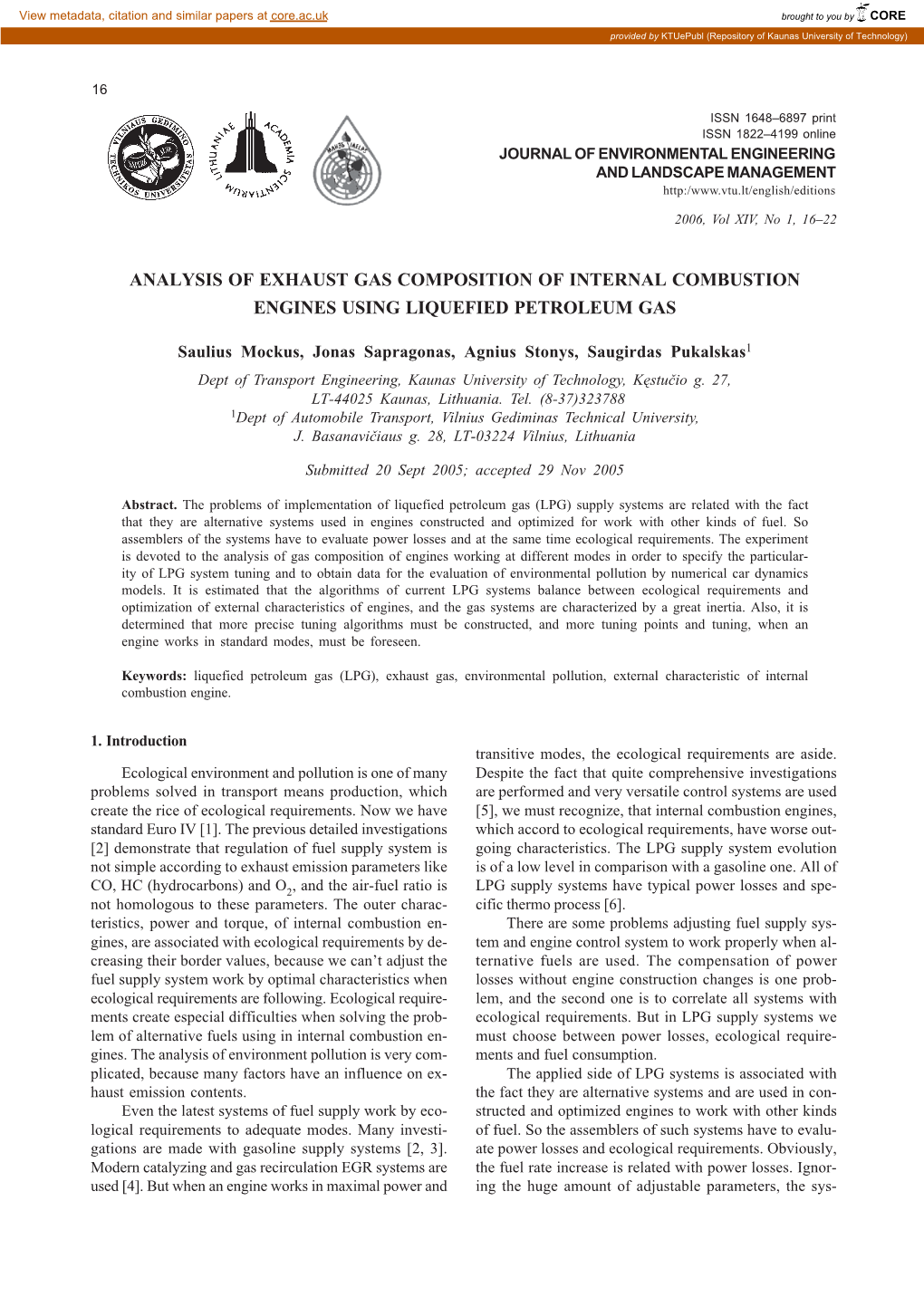 Analysis of Exhaust Gas Composition of Internal Combustion Engines Using Liquefied Petroleum Gas