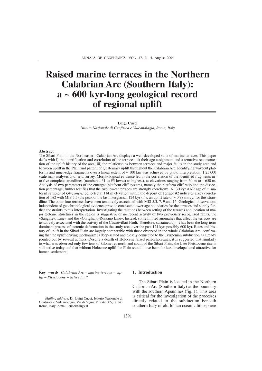 Raised Marine Terraces in the Northern Calabrian Arc (Southern Italy): a ~ 600 Kyr-Long Geological Record of Regional Uplift