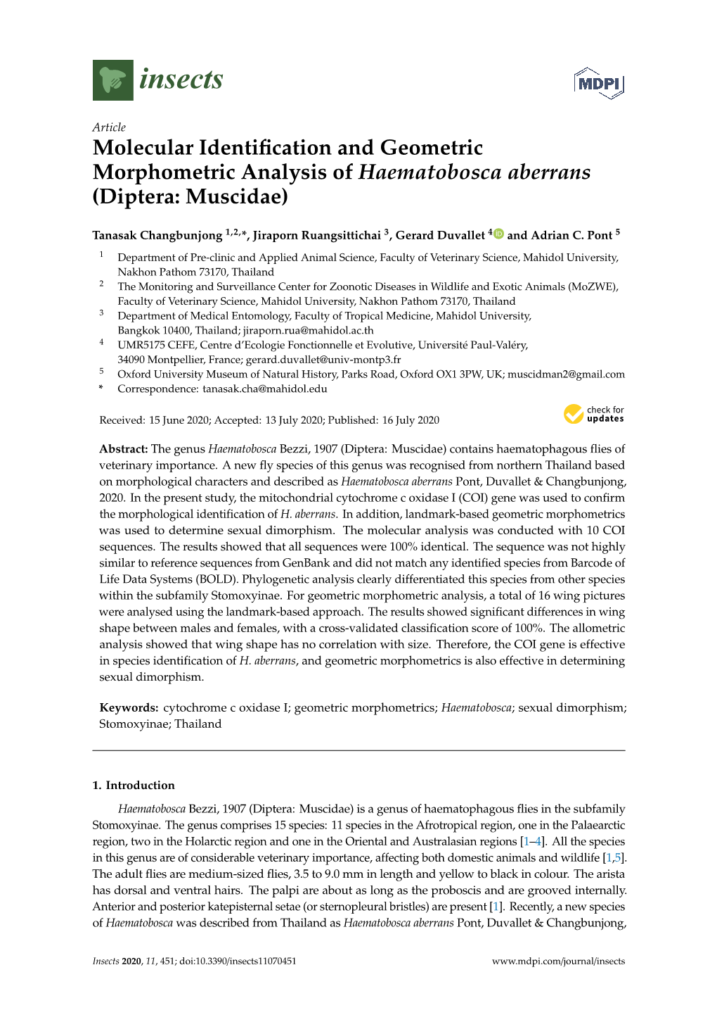 Molecular Identification and Geometric Morphometric Analysis Of