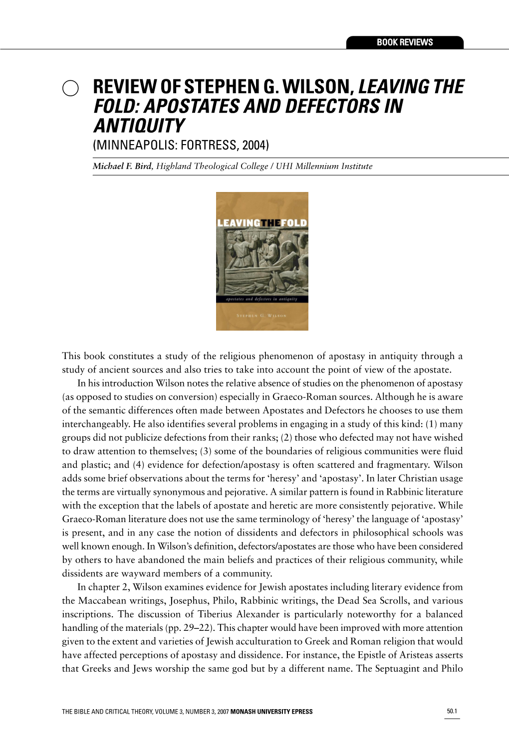 Apostates and Defectors in Antiquity (Minneapolis: Fortress, 2004)